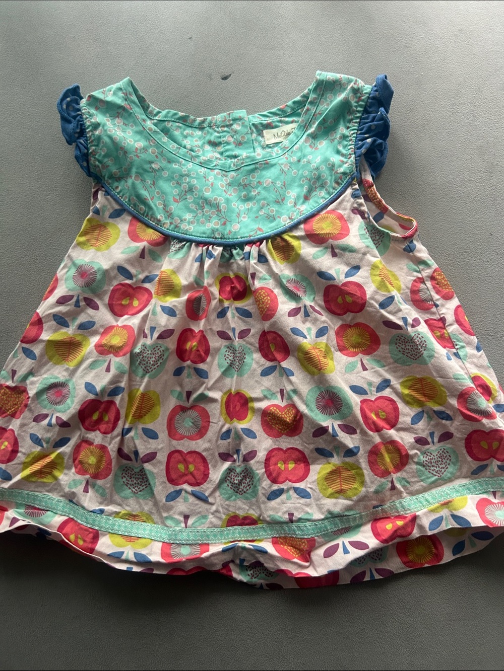 Matilda Jane Girls Floral Apple Print Tank Top with Aqua Bib